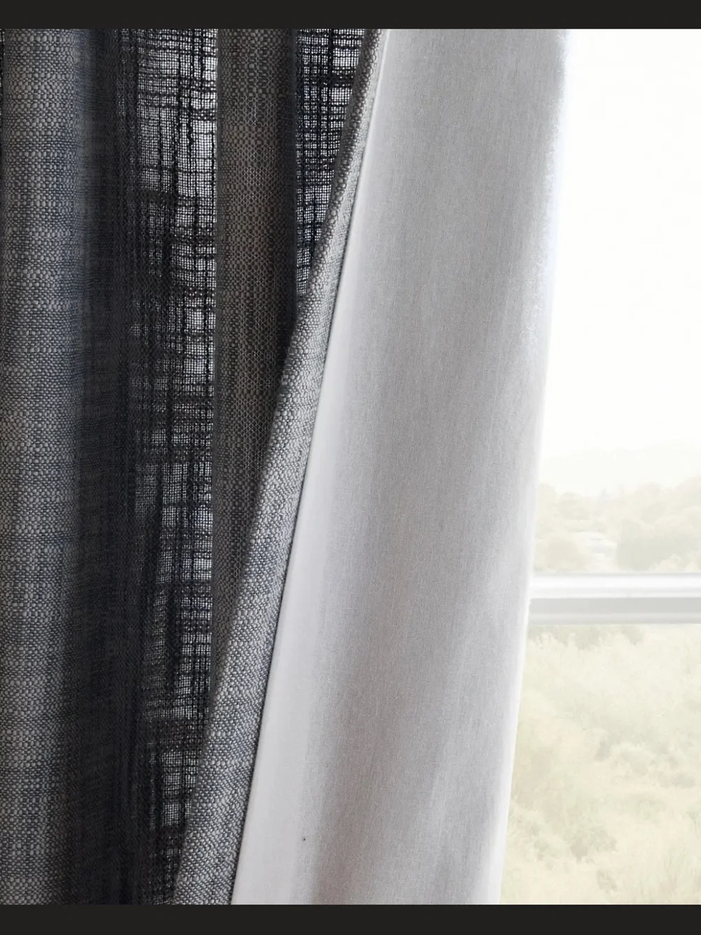 Quince! Textured Cotton Curtain Panel in Blue. 48”x108”
